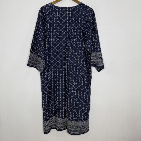 Toast Dress Womens XL Blue White Kaftan Floral Print Cotton Boho India Pockets - Picture 6 of 9